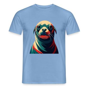 phoque dessin animé personnage animal de compagnie coloré - T-shirt homme - carolina blue - Devant - AI Model Male 178 light (178cm)