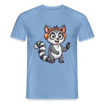 Lemur Lustige Zeichentrickfigur Kopfhörer Musik - Männer T-Shirt - Carolina Blue - Vorne - AI Model Male 178 light (178cm)