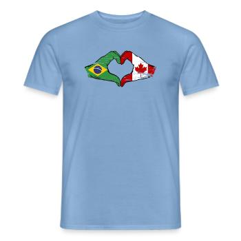 Brazil Canada Flag Hands Heart Shape Used - Men's T-Shirt - carolina blue - Front - AI Model Male 178 light (178cm)