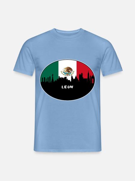 Leon-Mexiko-Flaggen-Skyline-Schattenbild-Reise - Männer T-Shirt - Carolina Blue