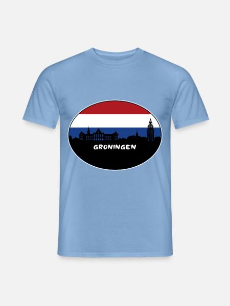 Groningen Niederlande Flagge Skyline Silhouette Trav - Männer T-Shirt - Carolina Blue