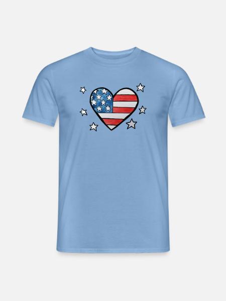 Patriotisches Sternen-und-Streifen-Herz - Männer T-Shirt - Carolina Blue