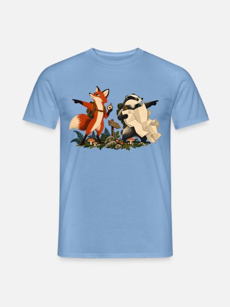 Fuchs und Dachs auf Wandertour - Männer T-Shirt - Carolina Blue