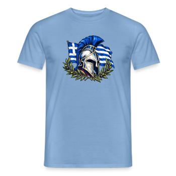 Spartanischer Helm vor griechischer Flagge - Männer T-Shirt - Carolina Blue - Vorne - AI Model Male 178 light (178cm)