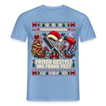 Friseurhandwerk - Frisch gestylt ins frohe Fest - Männer T-Shirt - Carolina Blue - Vorne - AI Model Male 178 light (178cm)