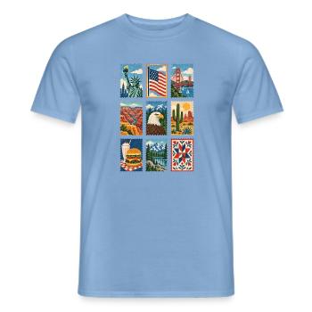 USA Briefmarken - Männer T-Shirt - Carolina Blue - Vorne - AI Model Male 178 light (178cm)
