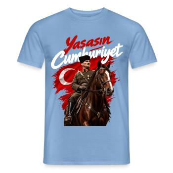 Atatürk Auf Pferd Yaşasın Cumhuriyet Türkei - Männer T-Shirt - Carolina Blue - Vorne - AI Model Male 178 light (178cm)
