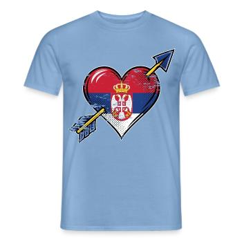 Serbien Flagge Herz mit Pfeil used look - Männer T-Shirt - Carolina Blue - Vorne - AI Model Male 178 light (178cm)