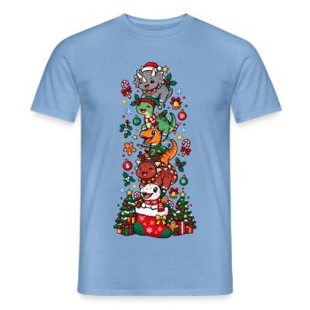 Funny Christmas T-Rex Santa Elf Snowman - Männer T-Shirt - Carolina Blue - Vorne - AI Model Male 178 light (178cm)