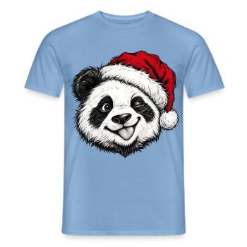 Niedliche Zwinkernder Panda-Weihnachtsmütze Weihnachtstierkunst - Männer T-Shirt - Carolina Blue - Vorne - AI Model Male 178 light (178cm)