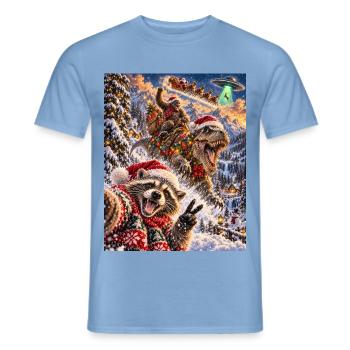 Christmas Raccoon Selfie Bigfoot T Rex Santa UFO - Männer T-Shirt - Carolina Blue - Vorne - AI Model Male 178 light (178cm)