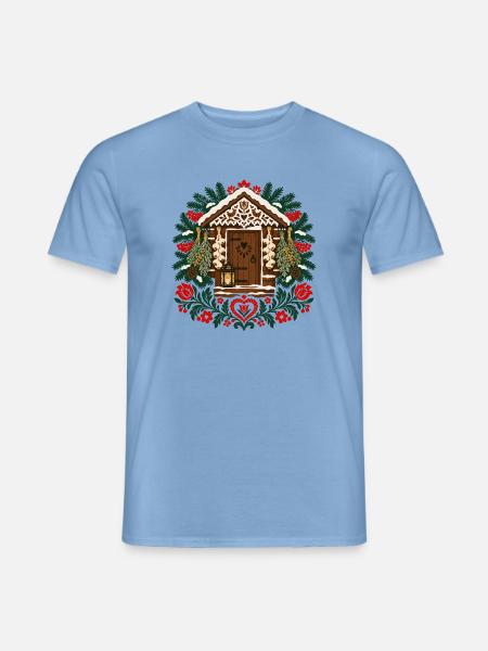 Polnisches Volks-Weihnachtshütten-Winterdesign - Männer T-Shirt - Carolina Blue