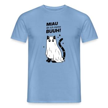 Miau äh ich meine Buuh! - Katze Gespenst Halloween - Männer T-Shirt - Carolina Blue - Vorne - AI Model Male 178 light (178cm)