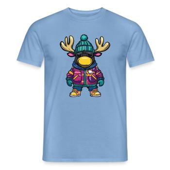 Elch mit Winterjacke und Sonnenbrille - Männer T-Shirt - Carolina Blue - Vorne - AI Model Male 178 light (178cm)