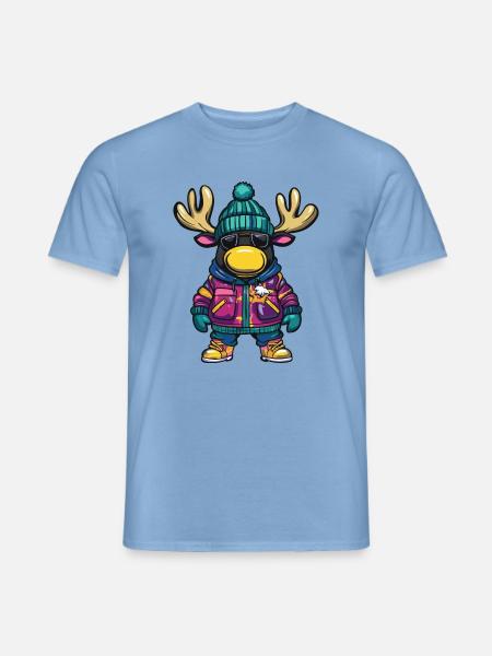 Elch mit Winterjacke und Sonnenbrille - Männer T-Shirt - Carolina Blue