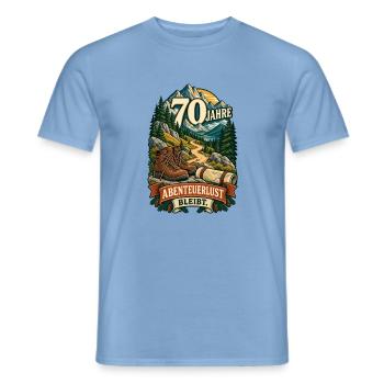 70 Jahre Abenteuerlust bleibt - Männer T-Shirt - Carolina Blue - Vorne - AI Model Male 178 light (178cm)