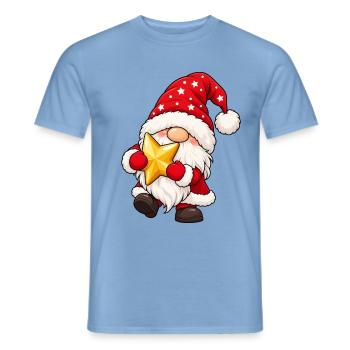 Weihnachtsgnom mit goldenem Stern zum Umarmen - Männer T-Shirt - Carolina Blue - Vorne - AI Model Male 178 light (178cm)
