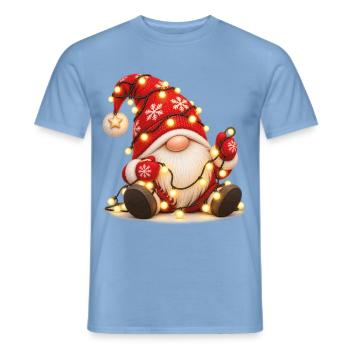 Weihnachtsgnom mit leuchtender Lichterkette - Männer T-Shirt - Carolina Blue - Vorne - AI Model Male 178 light (178cm)