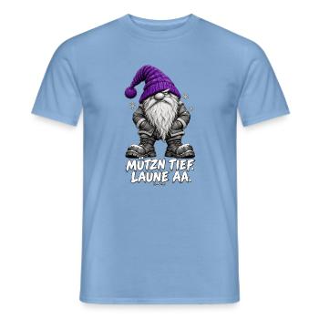 Wintergnom mit violetter Mütze Weihnachtswichtel - Männer T-Shirt - Carolina Blue - Vorne - AI Model Male 178 light (178cm)