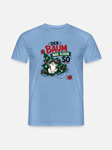 Lustige Katze im Weihnachtsbaum - Männer T-Shirt - Carolina Blue