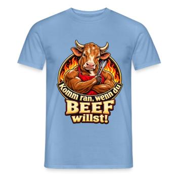 Komm ran, wenn du Beef willst! – Grillhumor - Männer T-Shirt - Carolina Blue - Vorne - AI Model Male 178 light (178cm)