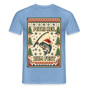 Petri Heil zum Fest – Pixel Ugly Sweater Angler - Männer T-Shirt - Carolina Blue - Vorne - AI Model Male 178 light (178cm)