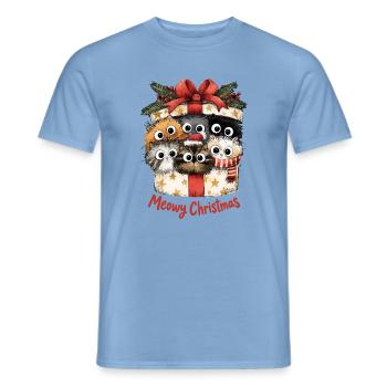 Meowy Christmas Katzen im Geschenk Weihnachten - Männer T-Shirt - Carolina Blue - Vorne - AI Model Male 178 light (178cm)