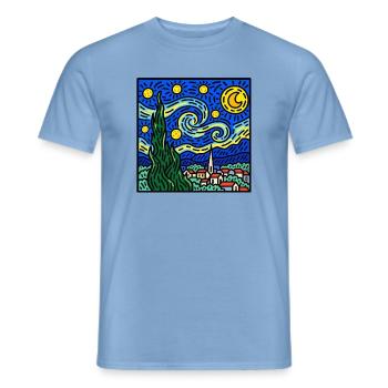 Wirbelnder Nachthimmel über dem Dorf - Männer T-Shirt - Carolina Blue - Vorne - AI Model Male 178 light (178cm)