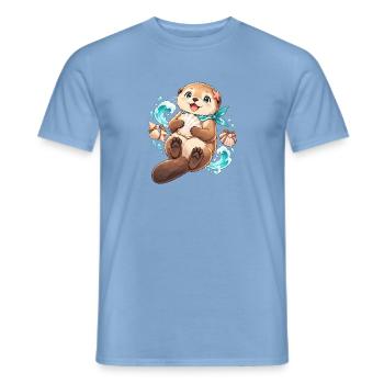 Süßer Otter mit Muschel und Seestern | Noventra - Männer T-Shirt - Carolina Blue - Vorne - AI Model Male 178 light (178cm)