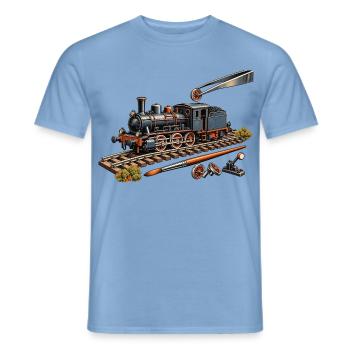 Dampflok im Modellbau - Männer T-Shirt - Carolina Blue - Vorne - AI Model Male 178 light (178cm)