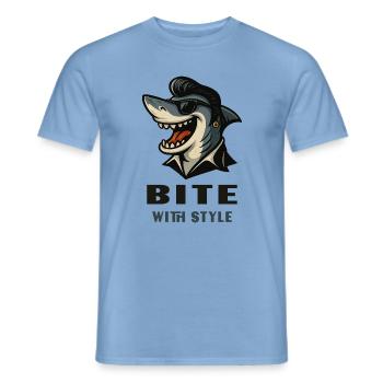 Cooler Hai im Rockabillylook mit Bite with Style - Männer T-Shirt - Carolina Blue - Vorne - AI Model Male 178 light (178cm)
