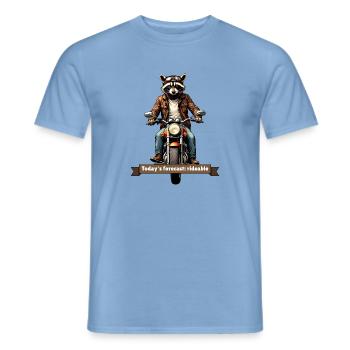 Today's Forecast: Rideable – Biker-Waschbär - Männer T-Shirt - Carolina Blue - Vorne - AI Model Male 178 light (178cm)