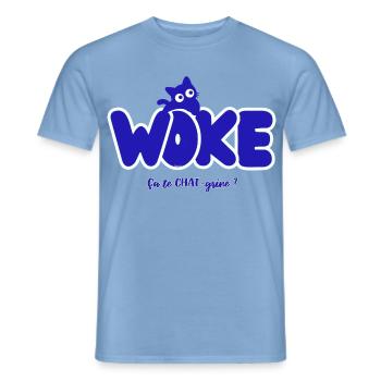Woke – Macht es dich CHAT-grine? | Politischer Humor - Männer T-Shirt - Carolina Blue - Vorne - AI Model Male 178 light (178cm)