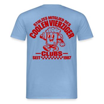 40er Club 1987 – Stolzer Jahrgang - Männer T-Shirt - Carolina Blue - Hinten - AI Model Male 178 light (178cm)