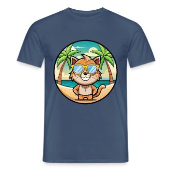 Pixie Bob Katzenrasse Cartoon Sonnenbrille Strand - Männer T-Shirt - Dunkles Denimblau - Vorne - AI Model Male 178 light (178cm)