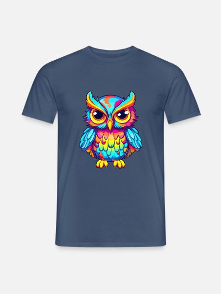 Eule buntes Aquarell Cartoon Kawaii Tier - Männer T-Shirt - Dunkles Denimblau