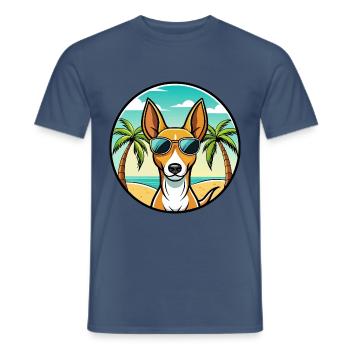 Podenco Canario Hunderasse Cartoon Sonnenbrille Strand - Männer T-Shirt - Dunkles Denimblau - Vorne - AI Model Male 178 light (178cm)