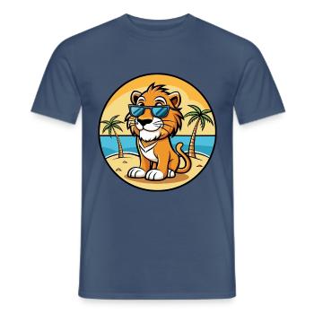 Liger Hybrid Lion Tiger Cat Breed Cartoon Beach - Men's T-Shirt - dark denim - Front - AI Model Male 178 light (178cm)