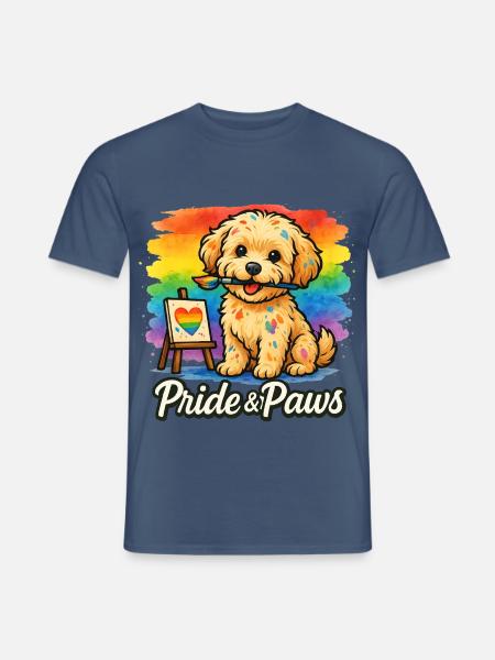 Pride & Paws – Maltipoo mit Pinsel & Regenbogen - Männer T-Shirt - Dunkles Denimblau