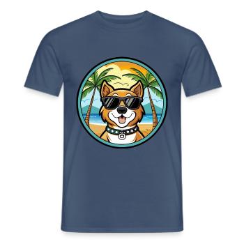 Cao De Castro Laboreiro Hunderasse Cartoon Strand - Männer T-Shirt - Dunkles Denimblau - Vorne - AI Model Male 178 light (178cm)