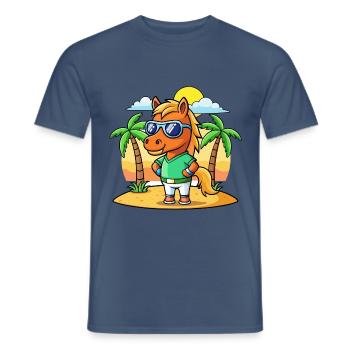 Cheval Drôle Dessin Animé Plage Été Lunettes de soleil - T-shirt homme - denim foncé - Devant - AI Model Male 178 light (178cm)