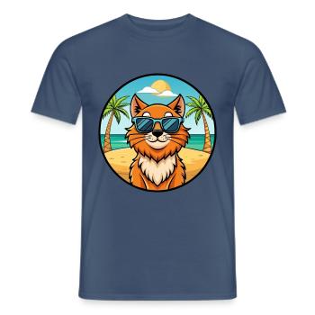 Ingwer Langhaar Katze Rasse Cartoon Sonnenbrille Strand - Männer T-Shirt - Dunkles Denimblau - Vorne - AI Model Male 178 light (178cm)
