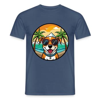 Mountain Cur Hund Rasse Cartoon Sonnenbrille Strand - Männer T-Shirt - Dunkles Denimblau - Vorne - AI Model Male 178 light (178cm)
