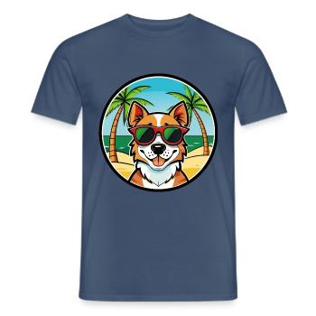 Portugiesisch Podengo Pequeno Hunderasse Cartoon Strand - Männer T-Shirt - Dunkles Denimblau - Vorne - AI Model Male 178 light (178cm)