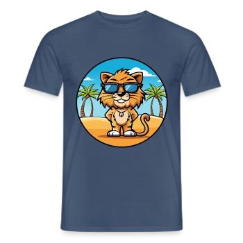 Liger Hybrid Lion Tiger Cat Breed Cartoon Beach - Men's T-Shirt - dark denim - Front - AI Model Male 178 light (178cm)