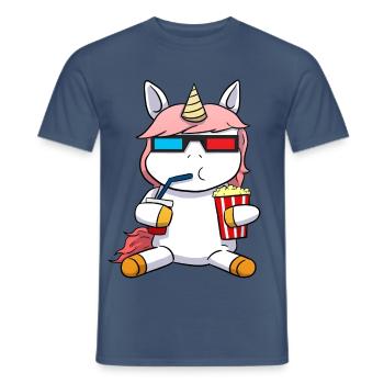 Einhorn 3D 3D Brille Popcorn Kino Film Kinofilm - Männer T-Shirt - Dunkles Denimblau - Vorne - AI Model Male 178 light (178cm)