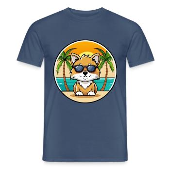 Spielzeug Deutscher Spitz Hund Rasse Cartoon Sonnenbrille Strand - Männer T-Shirt - Dunkles Denimblau - Vorne - AI Model Male 178 light (178cm)