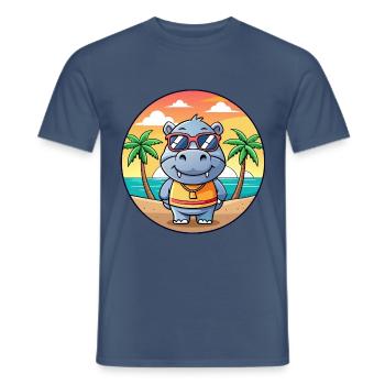 Nilpferd Lustige Cartoon Sommer Strand Sonnenbrille - Männer T-Shirt - Dunkles Denimblau - Vorne - AI Model Male 178 light (178cm)