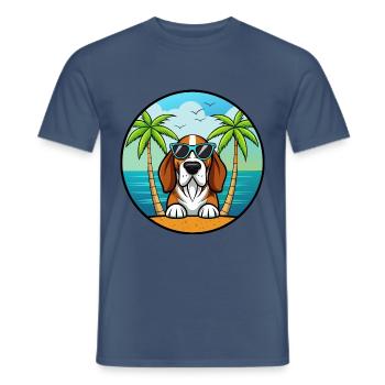 Basset Bleu De Gascogne Hunderasse Cartoon Beach - Männer T-Shirt - Dunkles Denimblau - Vorne - AI Model Male 178 light (178cm)