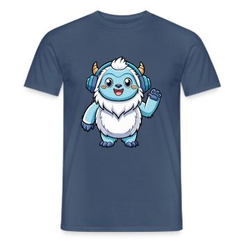 Yeti Lustige Zeichentrickfigur Kopfhörer Musik - Männer T-Shirt - Dunkles Denimblau - Vorne - AI Model Male 178 light (178cm)